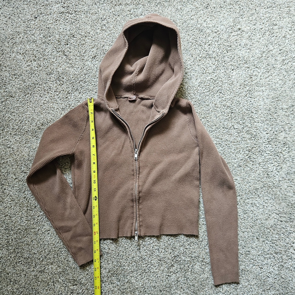 Brandy Melville John Galt Crop Knit Zip Up Hoodie Brown